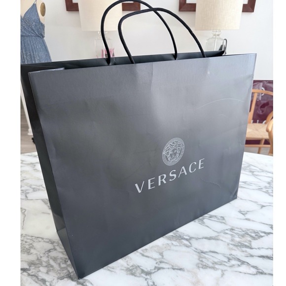 Versace Other - Versace Large Black Paper Shopping Bag Silver Medusa Logo 24.5x19.5x8